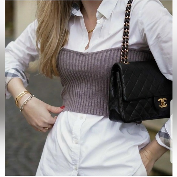 Zara Stone Grey Knit Tube Corset Bustier Crop Sweetheart Top Minimal Size S NWT - Picture 7 of 16